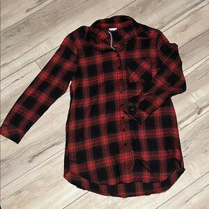 Extra long Red & Black Plaid Button-Up Shirt
